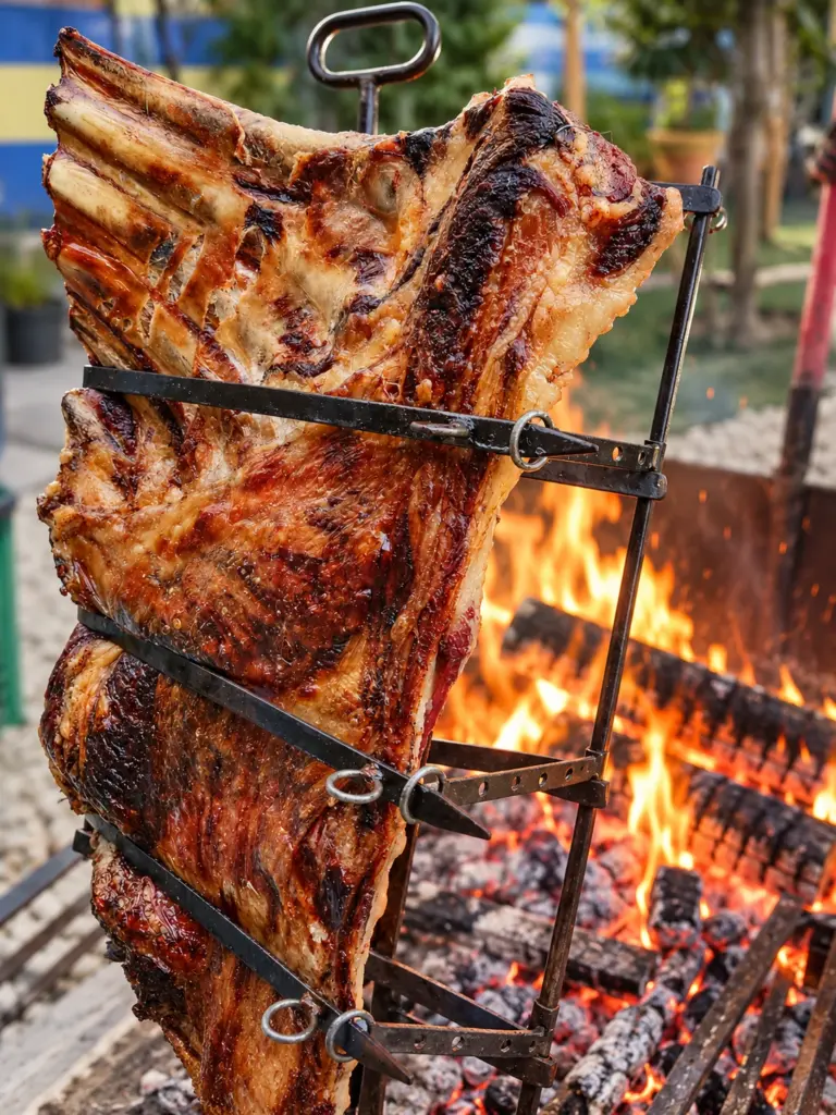 Asado al fuego sobre brasas